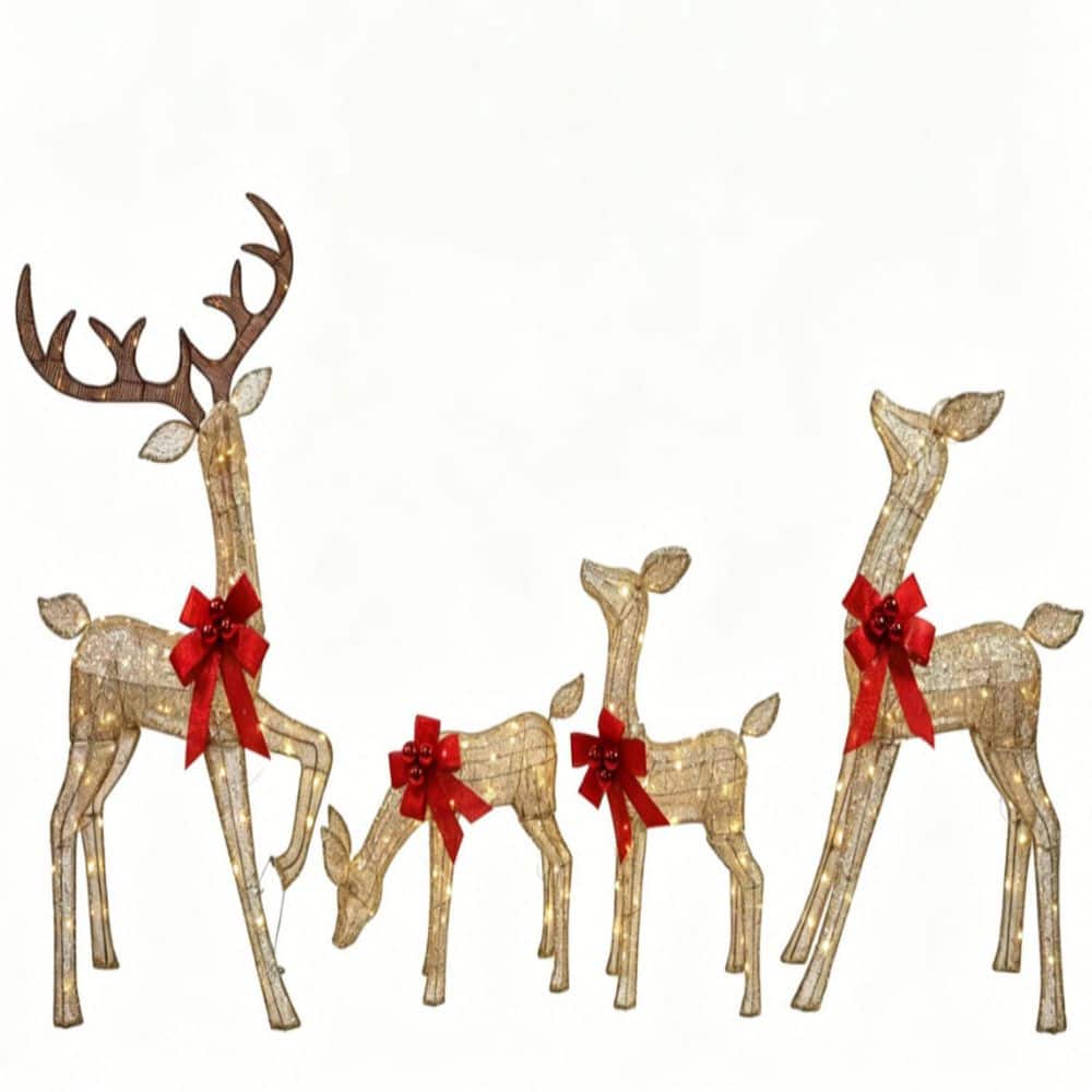 54 in. 4-Piece Outdoor Christmas Decoration 2.5D Reindeer Family Yard Decoration with Cool White LED Lights, White price history on PriceWatchPro