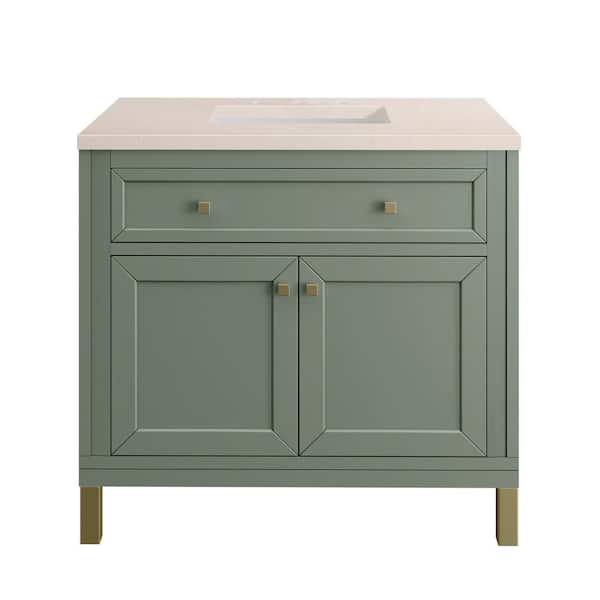 James Martin Vanities Chicago 36.0 in. W x 23.5 in. D x 34 in . H Bathroom Vanity in Smokey Celadon with Eternal Marfil Quartz Top