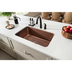 Orwell All-In-One Undermount Copper 30 in. Single Bowl Copper Kitchen Sink with Pfister Bronze Faucet and Strainer
