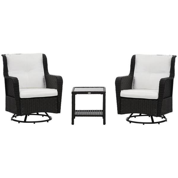 Outsunny Cream White 3Piece Wicker Outdoor Bistro Set with Soft Cushions 863113V00DR The