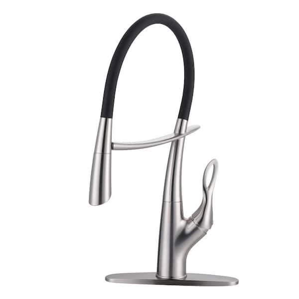WOWOW 19.9 Magnetic 360 ° Spout Swivel Pull Down Sprayer Kitchen Faucet with Deckplate and Supply Line in Brushed Nickel