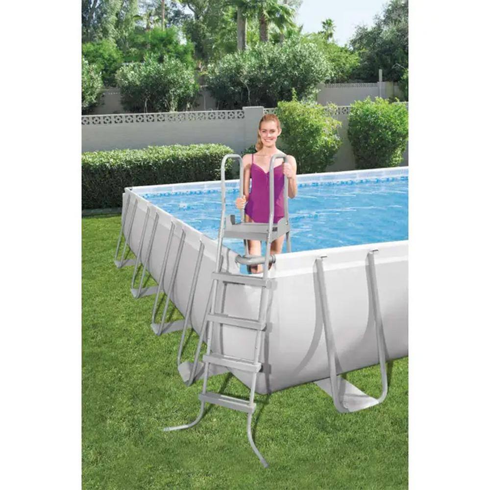 31 ft Gray Rectangular Metal Frame Above Ground Pool Set with Pump and Ladder
