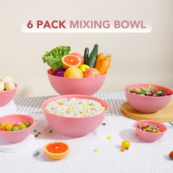 UUDULY 12 Piece Pink Plastic Mixing Bowl Set with Lids, Nesting