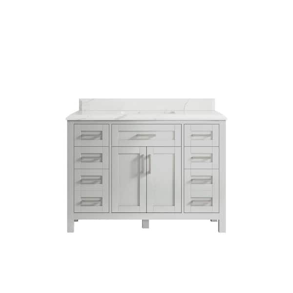 Willow Collections Cambridge 48 in. W x 22 in. D x 36 in. H Bath Vanity in Gray with Cove Edge Calacatta Quartz Top