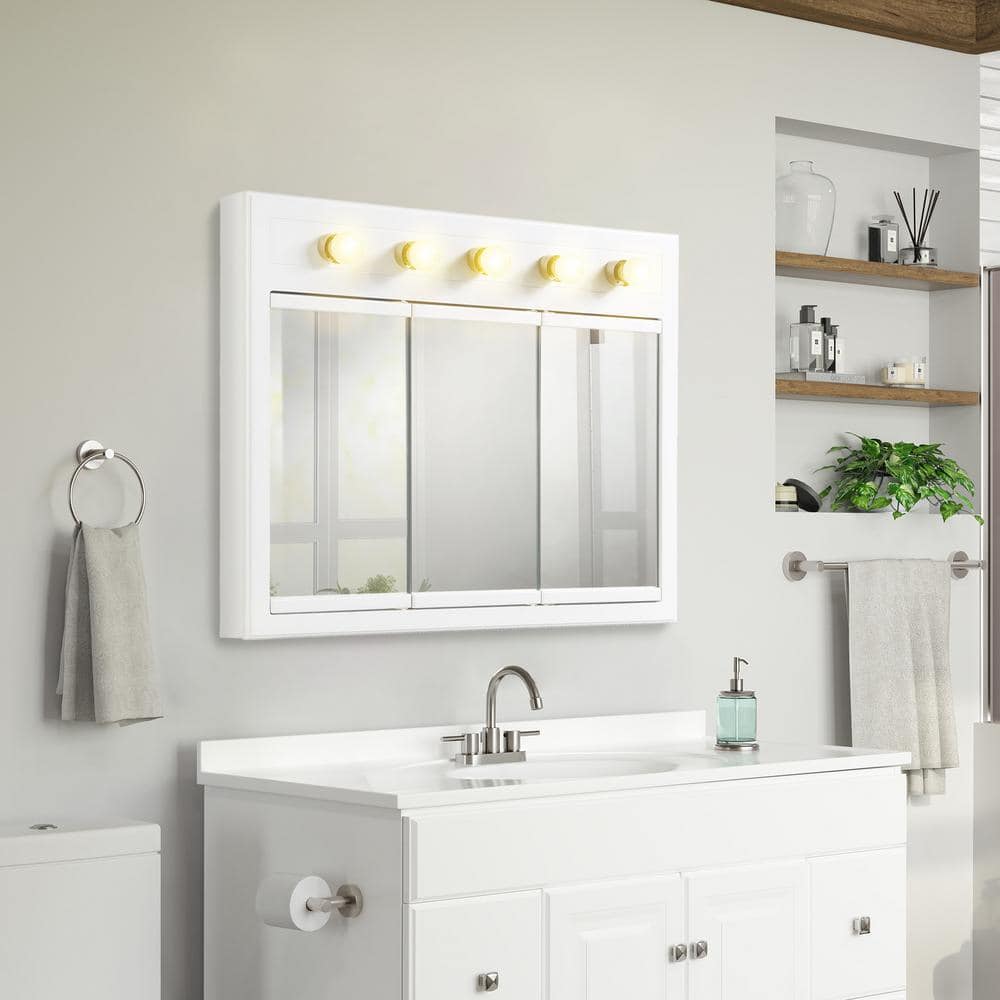 White Glossy 36" Medicine Cabinet with Lights and Mirrors