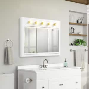Concord 36 in. W x 30 in. H x 5 in. D Framed 5-Light Tri-View Surface-Mount Bathroom Medicine Cabinet in White Gloss