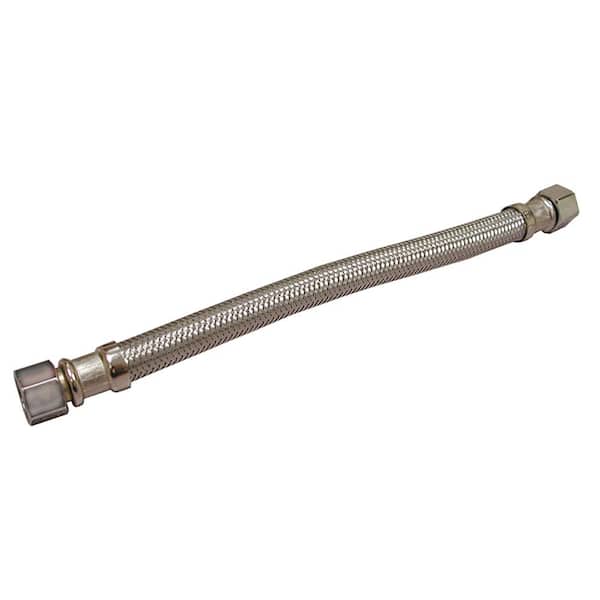 JONES STEPHENS 3/8 in. Flare x 3/8 in. Compression x 12 in. Length Flexible Braided Stainless Steel Texas Style Faucet Connector