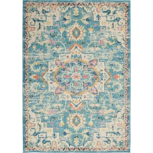 Passion Ivory/Light Blue 7 ft. x 10 ft. Persian Vintage Area Rug