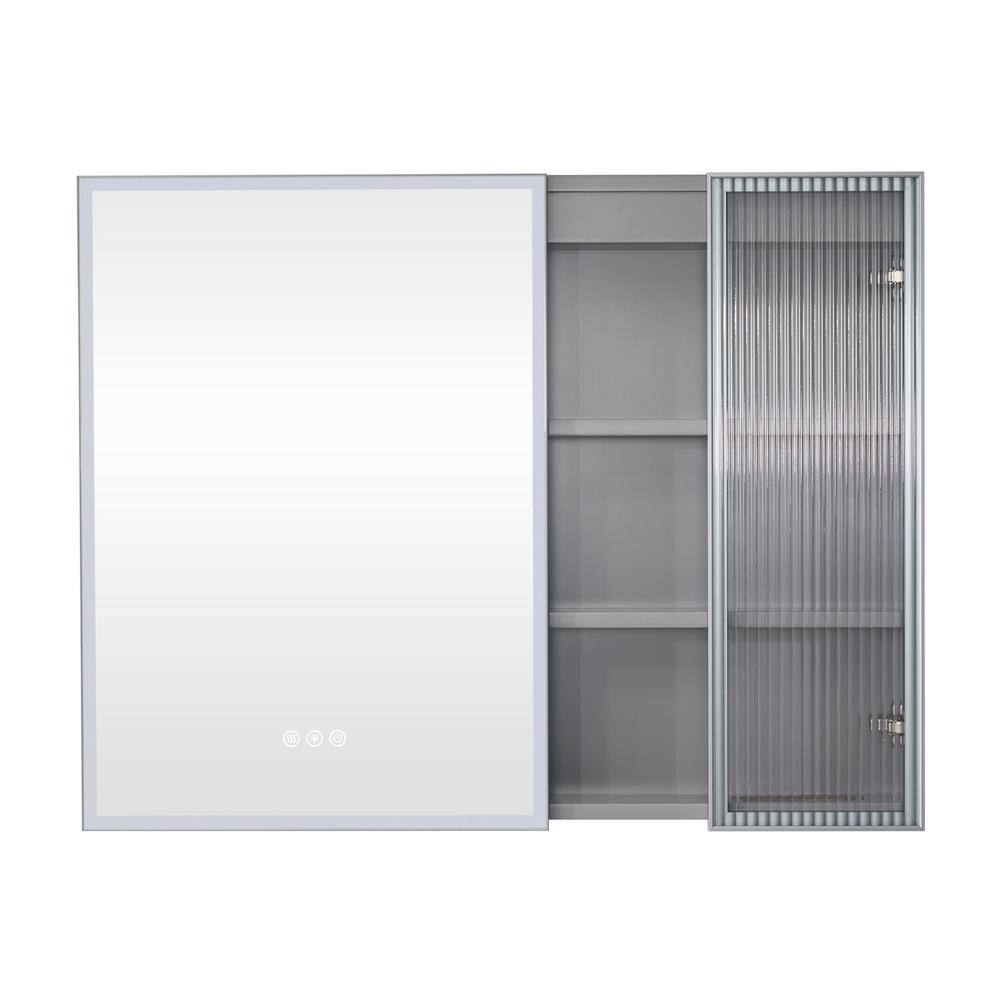 ANGELES HOME 36 in. W x 28 in. H Grey Solid Wood Surface Mount LED