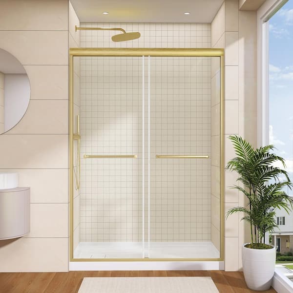 50-54 in. W x 75 in. H Double Sliding Semi-Frameless Shower Door in Brushed Gold Bypass Door with 5/16 in. Clear Glass