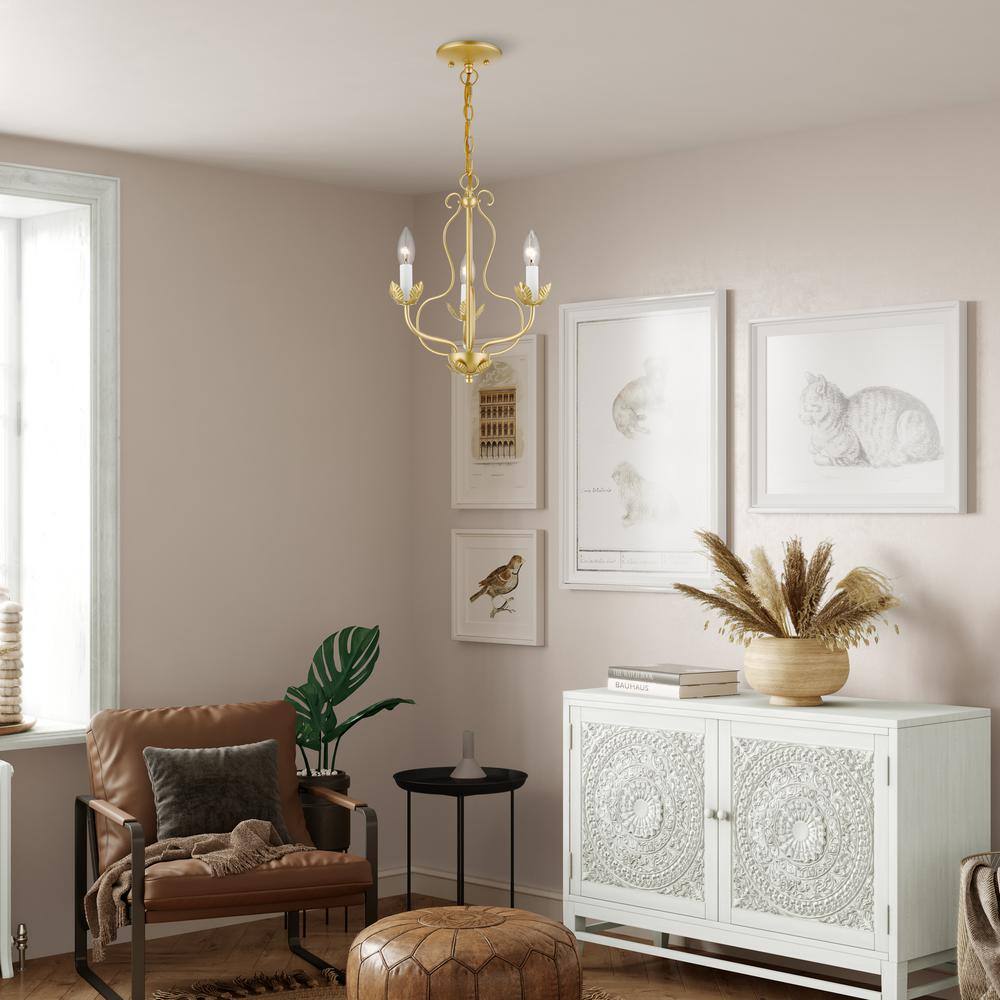 Mini Brass 3-Light Candle Chandelier in Soft Gold