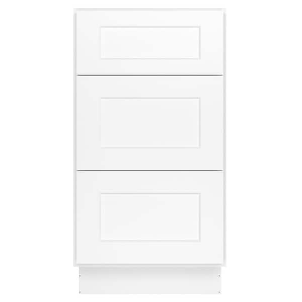 18 in. W x 24 in. D x 34.5 in. H in Shaker White Plywood Ready to Assemble Floor Base Kitchen Cabinet with 3 Drawers