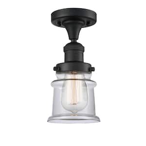 Canton 6 in. 1-Light Matte Black Semi-Flush Mount with Clear Glass Shade
