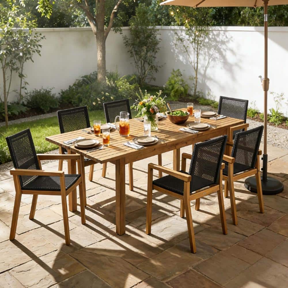 Teak 7-Piece Acacia Wood Outdoor Dining Set in Black for Poolside, Backyard, Garden price history on PriceWatchPro
