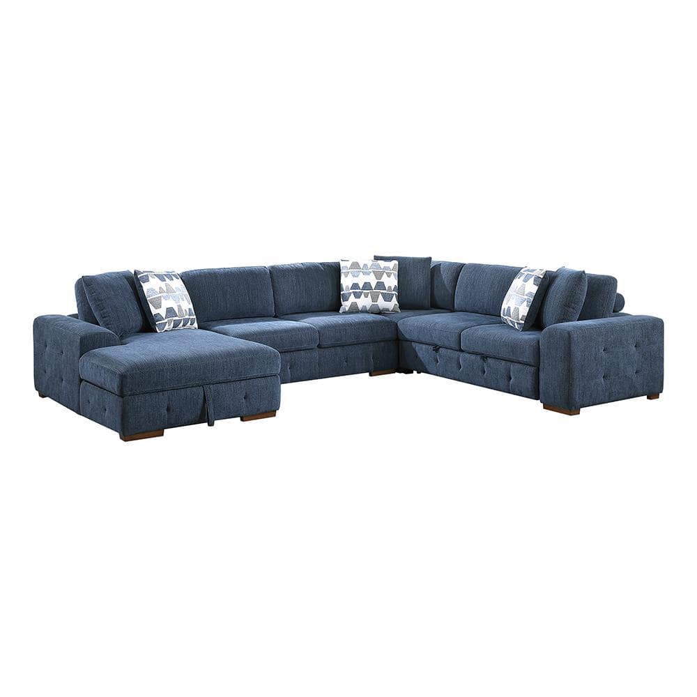 Laconia 143 in. Straight Arm 4-Piece Chenille Sectional Sofa in Blue with L