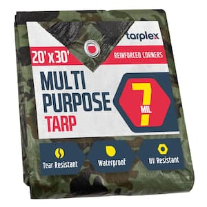 Tarplex 20 ft. x 30 ft. Camo All Purpose Tarp 7 Mil Poly, Waterproof UV Resistant for Patio Pool Cover Roof Tent