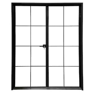 Teza Interior Door 61.5 in. x 80 in. Matte Black Aluminum Single Door 8 Lite Left Hand Inswing with Magnetic Lock