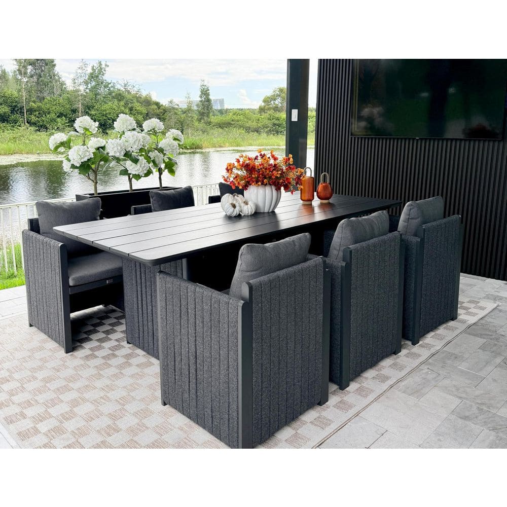 7-Piece Aluminum Outdoor Dining Set All-Weather Modern Rectangular Dining Table and Chairs with Olefin Cushions, Grey price history on PriceWatchPro