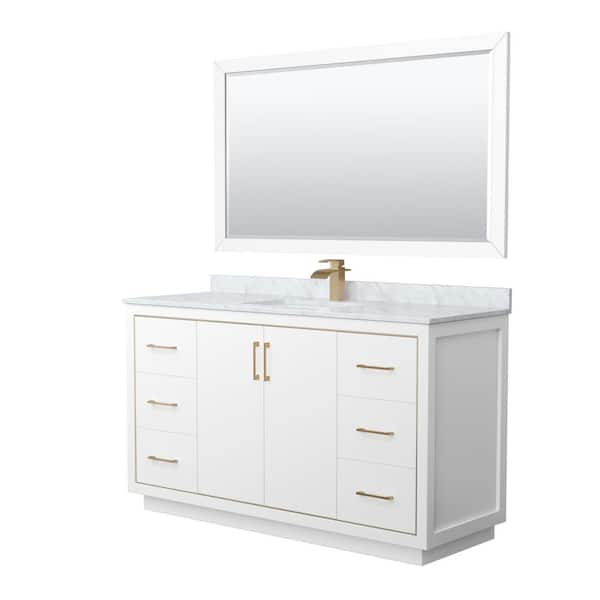Wyndham Collection Icon 60 in. W x 22 in. D x 35 in. H Single Bath Vanity in White with White Carrara Marble Top and 58" Mirror