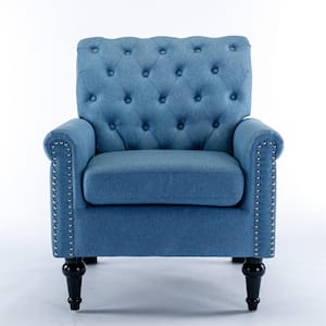 Modern Blue Linen Upholsterd Accent Chair Arm Chair Set of 1 with Wood Legs
