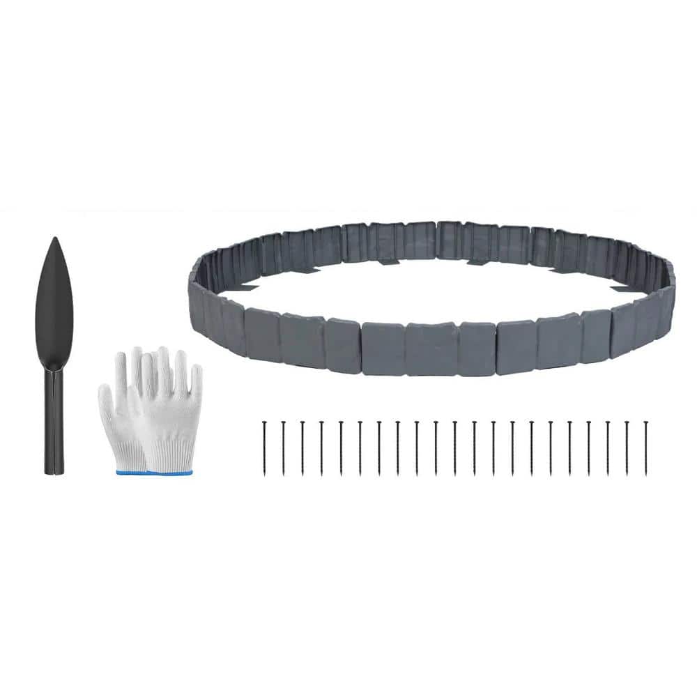 16 ft Flexible Cobblestone Landscape Edging Kit, No-Dig PVC Garden Border with Spikes, Shovel & Gloves price history on PriceWatchPro
