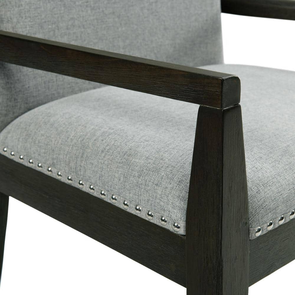 Holden Transitional Gray Fabric Upholstered Armchairs with Chrome Accents - Set of 2