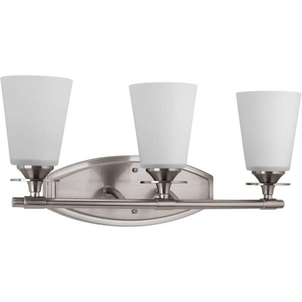 Progress Lighting Cantata Collection 3-Light Brushed Nickel Bathroom Vanity Light with Glass Shades