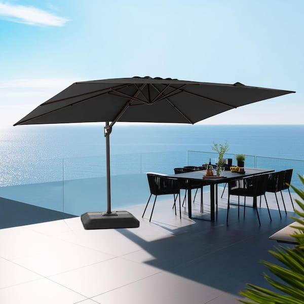 Pellebant 11.5 ft. x 9 ft. Rectangular Aluminum Cantilever Offset Tilt 360° Rotation Patio Umbrella in Black with 240 lbs. Base