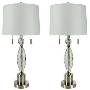 Pair of 27 .25 in. Brushed Steel Indoor Table Lamps with Decorator Shade