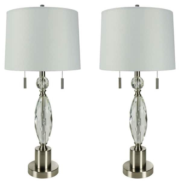 Fangio Lighting Pair of 27 .25 in. Brushed Steel Indoor Table Lamps with Decorator Shade