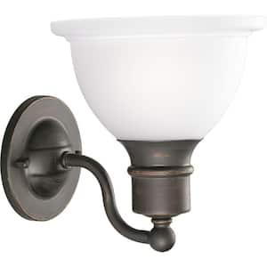 Madison Collection 1-Light Antique Bronze Etched Glass Traditional Bath Vanity Light