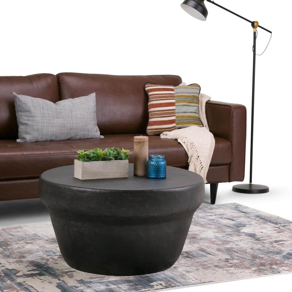 Rustic Bronze 33" Round Iron Coffee Table with Antique Finish & Storage
