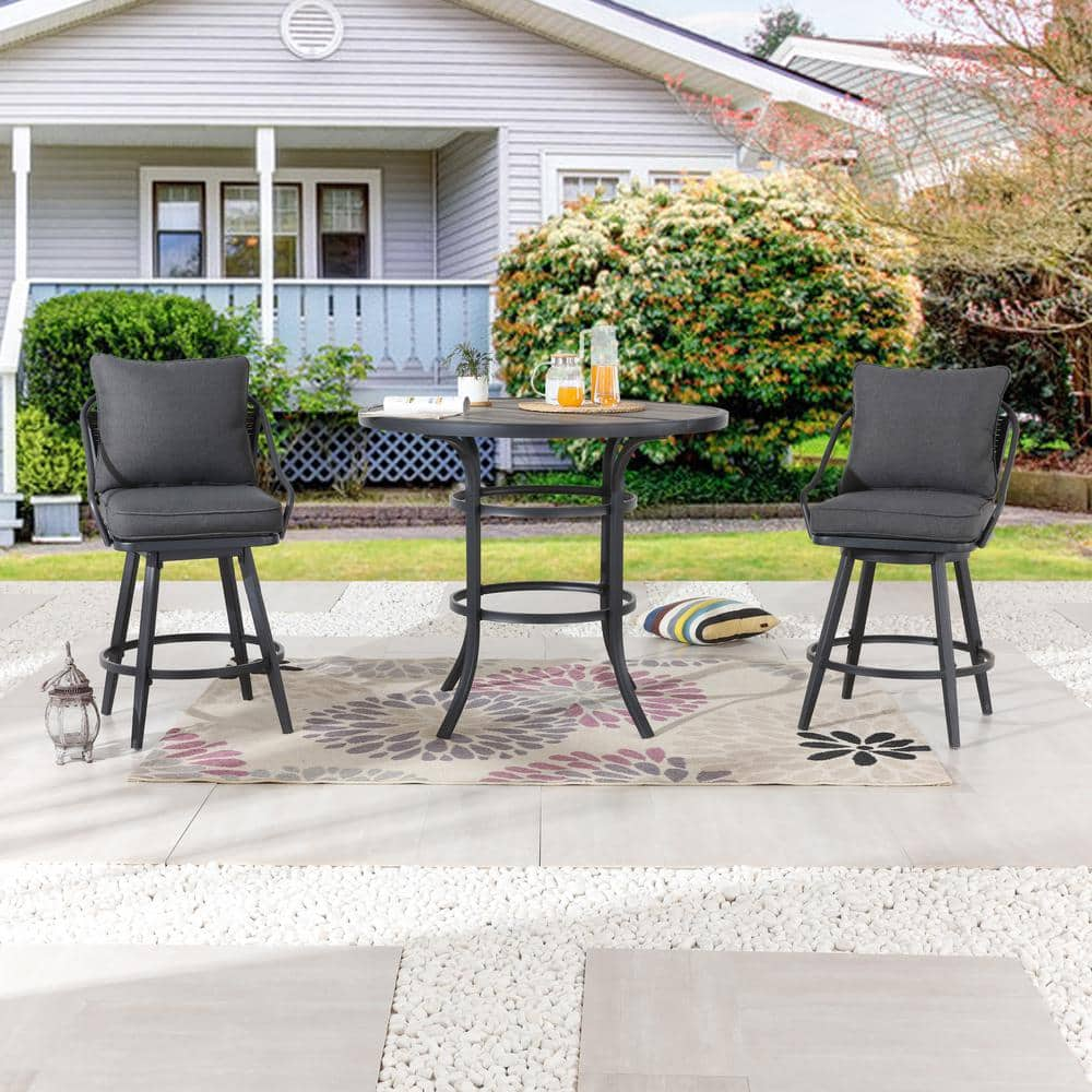 3-Piece Metal Bar Height Outdoor Dining Set with Gray Cushions -  Patio Festival, PF19142-252