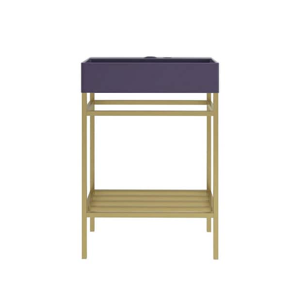 24 in. W x 14 in. D x 34 in. H Single Sink Freestanding Bath Vanity in Gold with Purple Ceramic Top