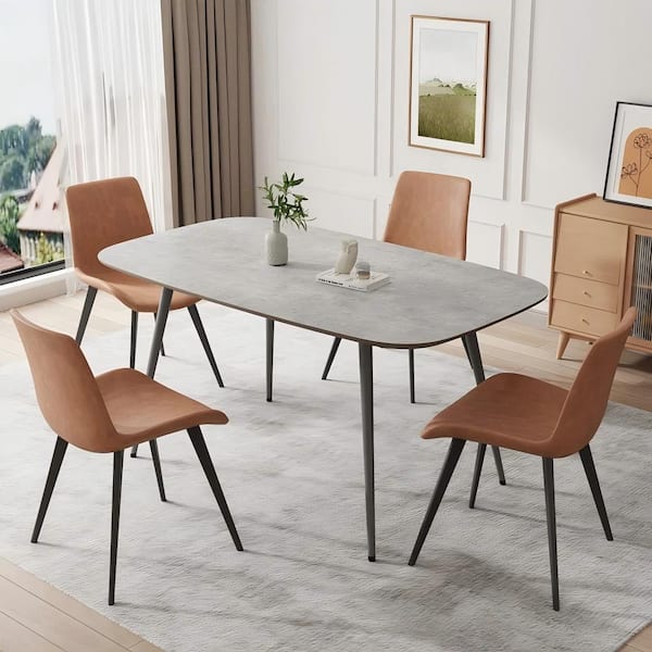 GOJANE 5-Piece Set of 4 Brown Chairs and Rectangular Dining Table, Dining Table Set, Dining Room Set with 4 Modern Chairs