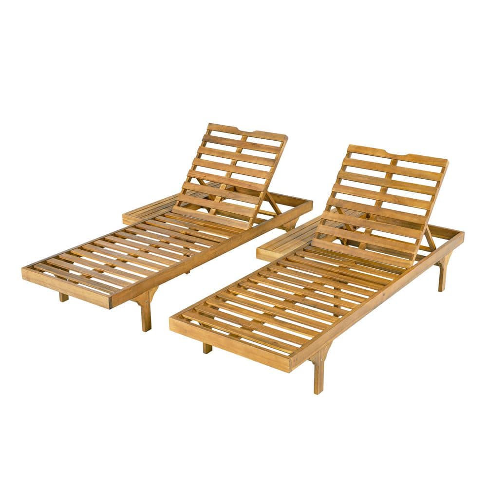 Poppy Convertible Teak Finish 2-Piece Solid Wood Adjustable Patio Outdoor Chaise Lounge Set with Foldable Side Trays price history on PriceWatchPro
