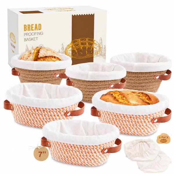 Bread Proofing Basket Set of 6 with Linen Liners, Cotton Rope Mini Sourdough Baskets for Home Baking