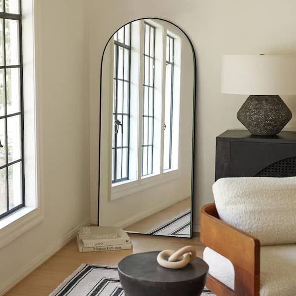 LuxHomez 24 in. W x 71 in. H Oversized Modern Arch Wood Full Length Mirror Black Wall Mounted Standing Mirror Floor Mirror