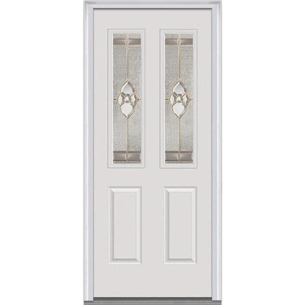 MMI Door 36 in. x 80 in. Master Nouveau Right-Hand 2-Lite Decorative 2-Panel Classic Primed Fiberglass Smooth Prehung Front Door