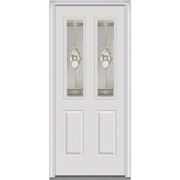 MMI Door 34 in. x 80 in. Master Nouveau Left-Hand 2-1/2 Lite 2-Panel Classic Primed Steel Prehung Front Door