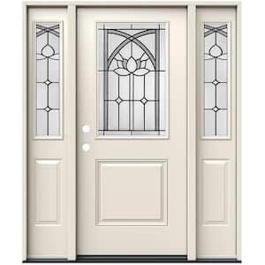 36 in. x 80 in. Right-Hand/Inswing 1/2 Lite Ardsley Decorative Glass Primed Steel Prehung Front Door with Sidelites
