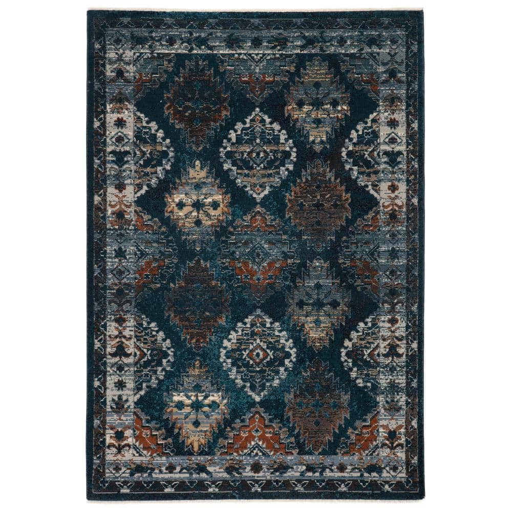 Lia Vintage Medallion 7'10"x11'1" Area Rug in Blue and Rust