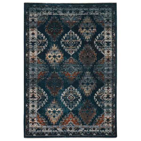 Lia Blue/Rust 7 ft. 10 in. x 11 ft. 1 in. Medallion Area Rug