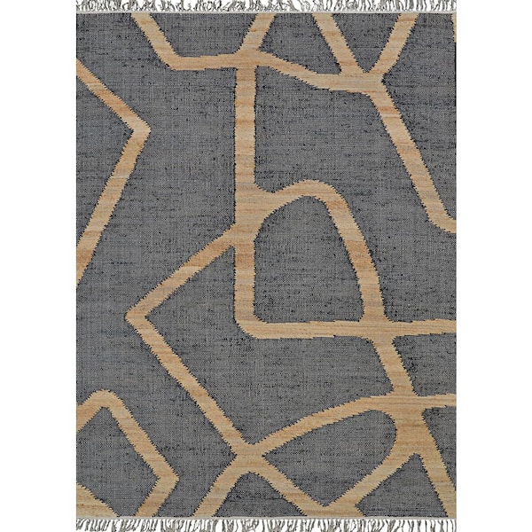 Cosmoros Hamar Jute Black 8 x 10 ft. Abstract Bohemian Area Rug