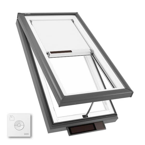 22-1/2 in. x 34-1/2 in. Solar Powered Venting Curb Mount Skylight with Laminated Low-E3 Glass and Room Darkening Shade