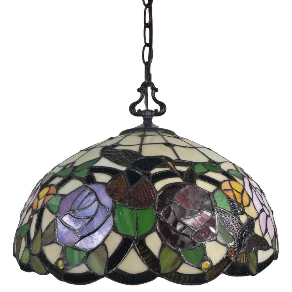 Tiffany Style Hummingbirds Floral Glass Pendant Lamp, 16"
