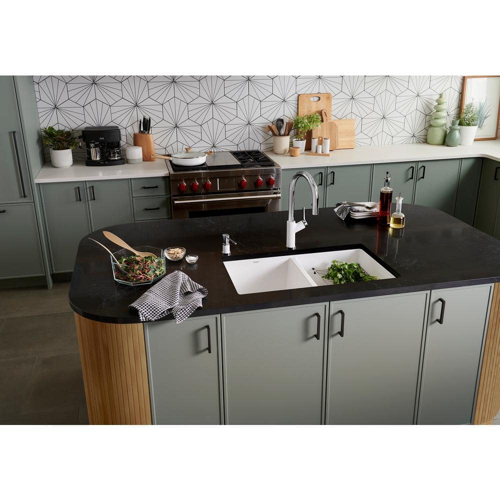 White Granite Double Bowl Undermount Kitchen Sink
