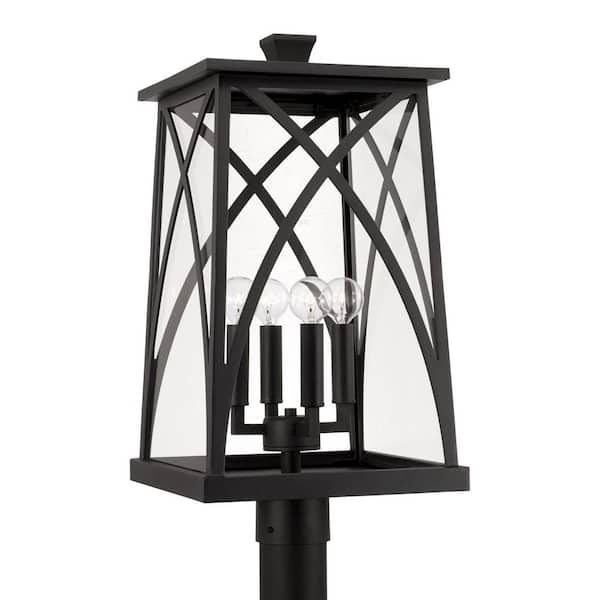 Marshall 4-Light Black Metal Hardwired Outdoor Rust Resistant Post Light with No Bulbs Included