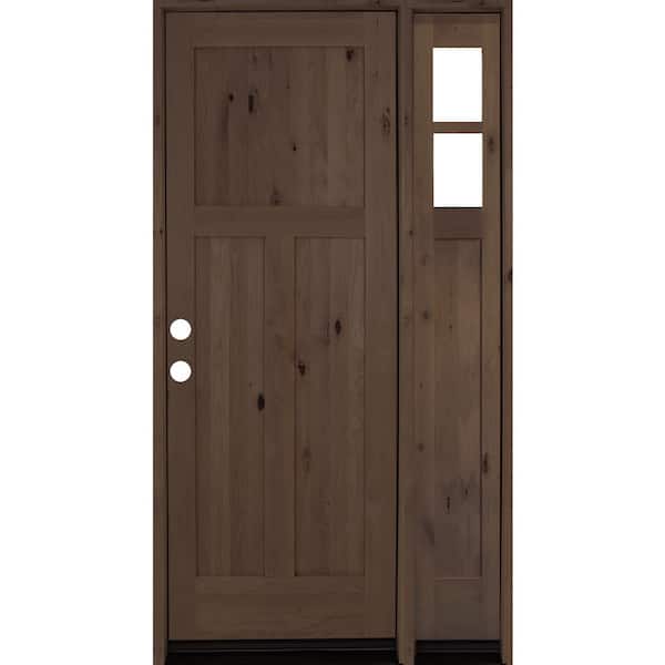 Krosswood Doors 50 in. x 96 in. Alder 3Panel Right-Hand/Inswing Clear Glass Provincial Stain Wood Prehung Front Door with Right Sidelite