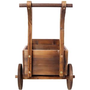 25 in. Brown Wood Wagon Planter Box, Mobile Garden Planter with 4 Wheels, Handle, Drain Hole for Indoor & Outdoor